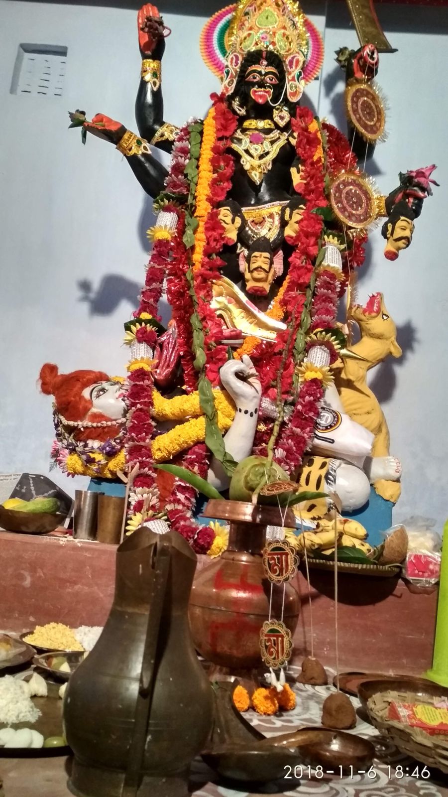 The idol has been decorated with garland and with jewelleries